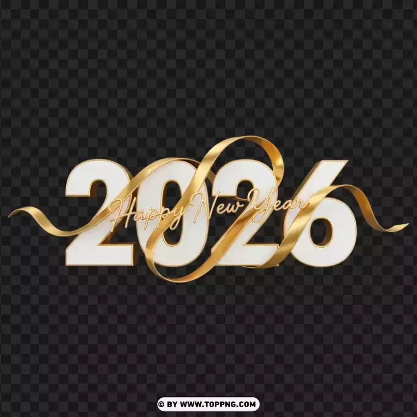 Minimal Luxury 2026 Golden Ribbon Holiday Greeting PNG Transparent Background