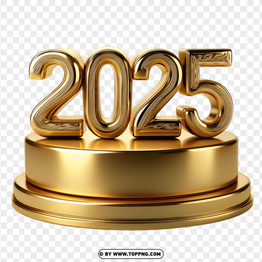 Reflective Gold Pedestal With 3d 2025 Numbers PNG Transparent Background