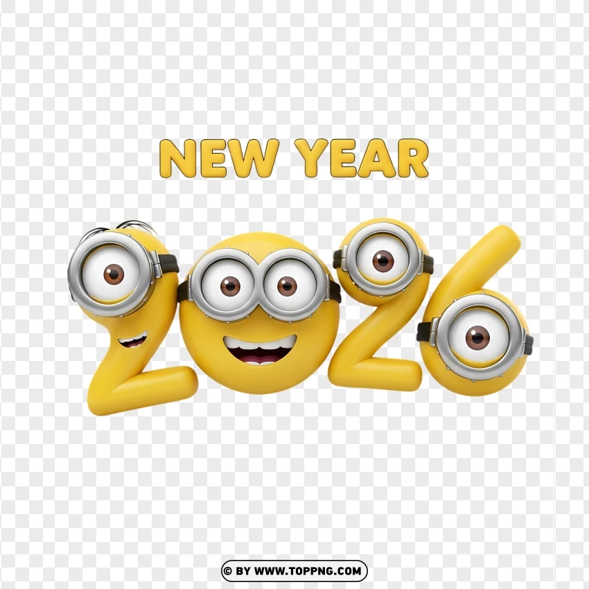 Minions Inspired 2026 New Year Typography PNG Transparent Background