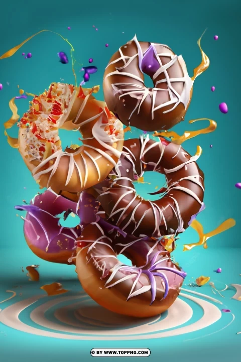 Mix Of Multicolored Sweet Donuts With Sprinkles Flying Doughnuts Scene On Blue Background