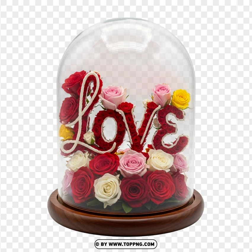 Mixed Roses In Glass Dome Love Display PNG Transparent Background