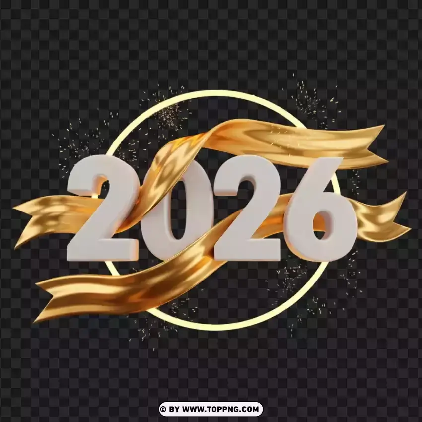 Modern 2026 Gold Ribbon Wrapped 3d Number Design PNG Transparent Background
