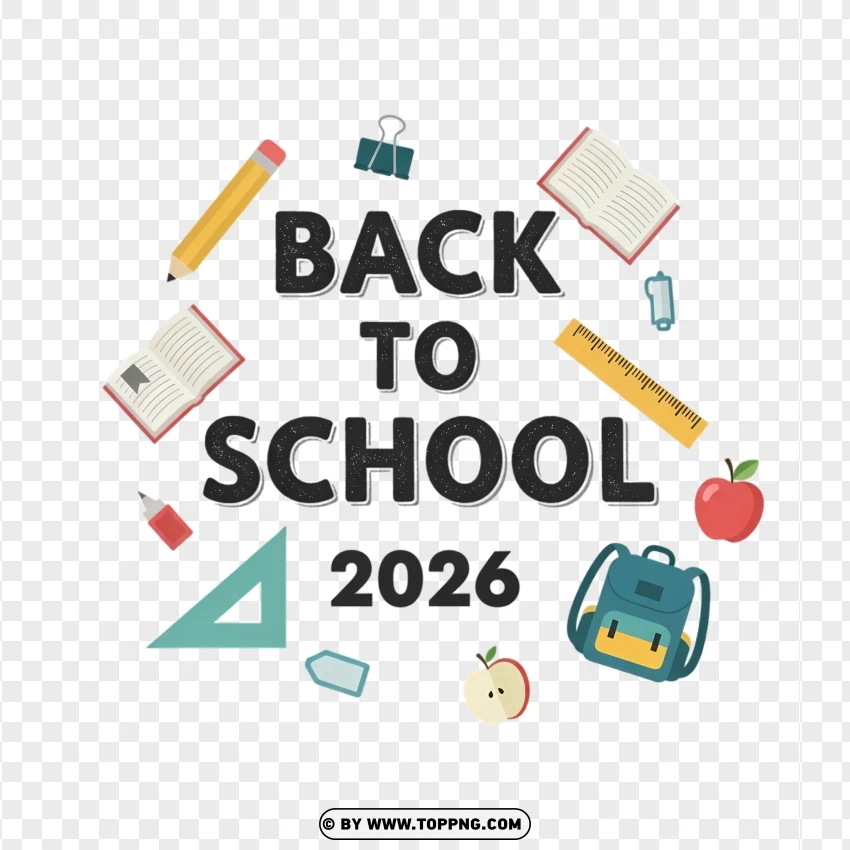 Modern Flat Text Illustration Back To School 2026 PNG Transparent Background