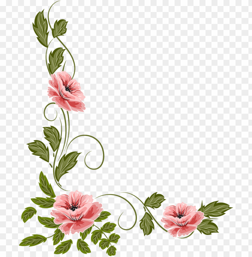 free PNG moldura de flores, hojas decoradas, marco rosa, invitación - vectores florales esquinas PNG image with transparent background PNG images transparent