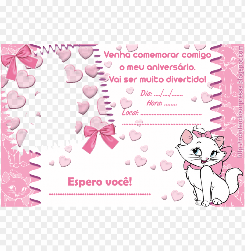 Convite de aniversário Gatinha Marie para preencher, baixe grátis convites  para editar, colocar …