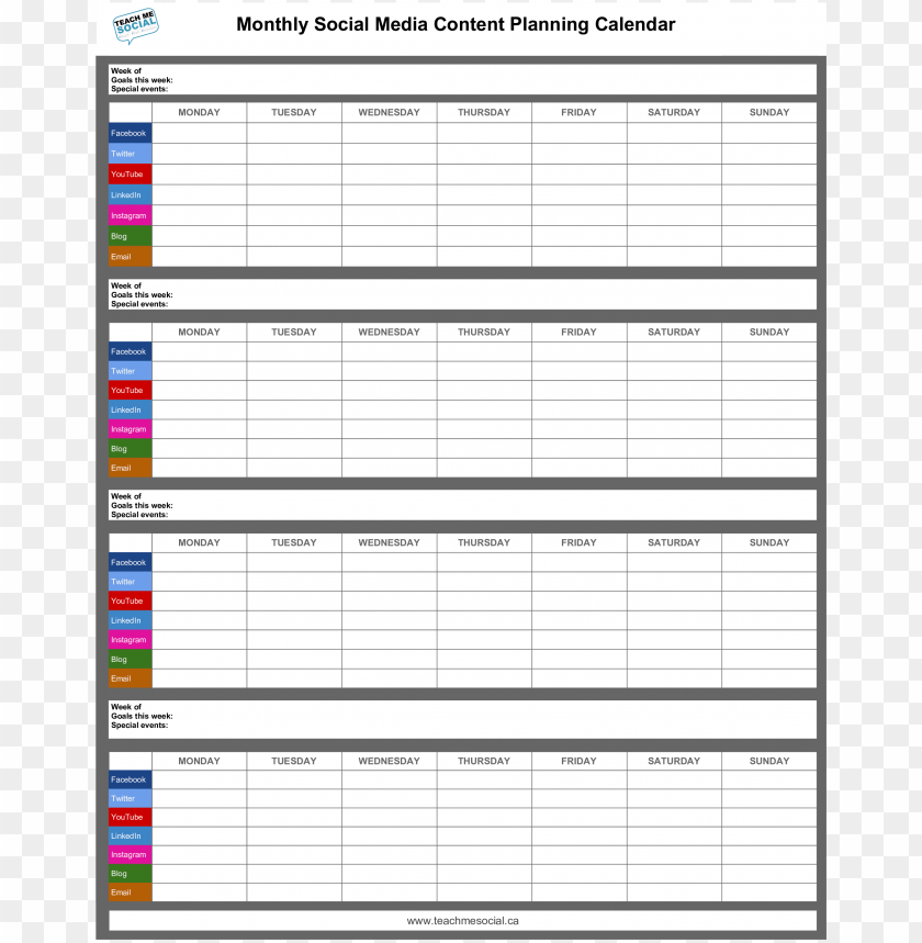 Social Media Planning Calendar Template from toppng.com