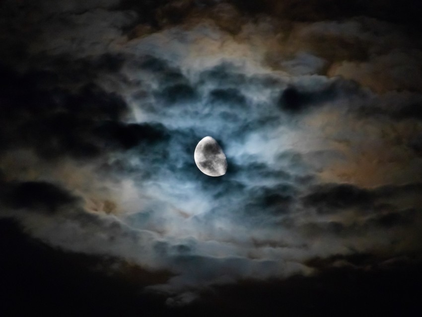 Moon Clouds Night Sky Dark Overcast Background Toppng