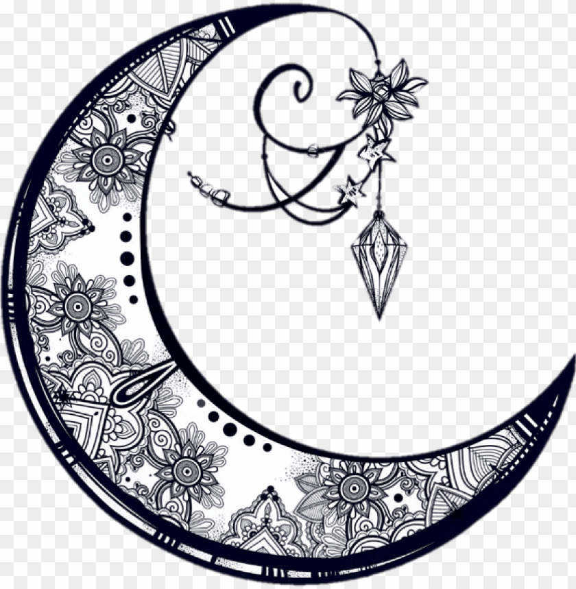 Moon Ink Drawing With Transparent Background - Ebern Designs Leigh Tribal Paisley Floral Moon Crescent PNG Image With Transparent Background