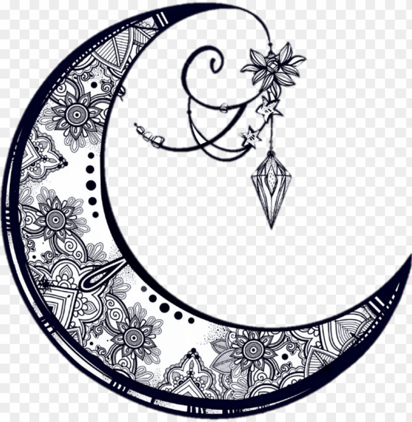 Moon Ink Drawing With Transparent Background Ebern Designs Leigh Tribal Paisley Floral Moon Crescent Png Image With Transparent Background Toppng