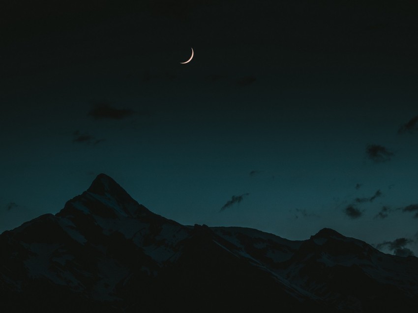 moon, mountains, night, sky