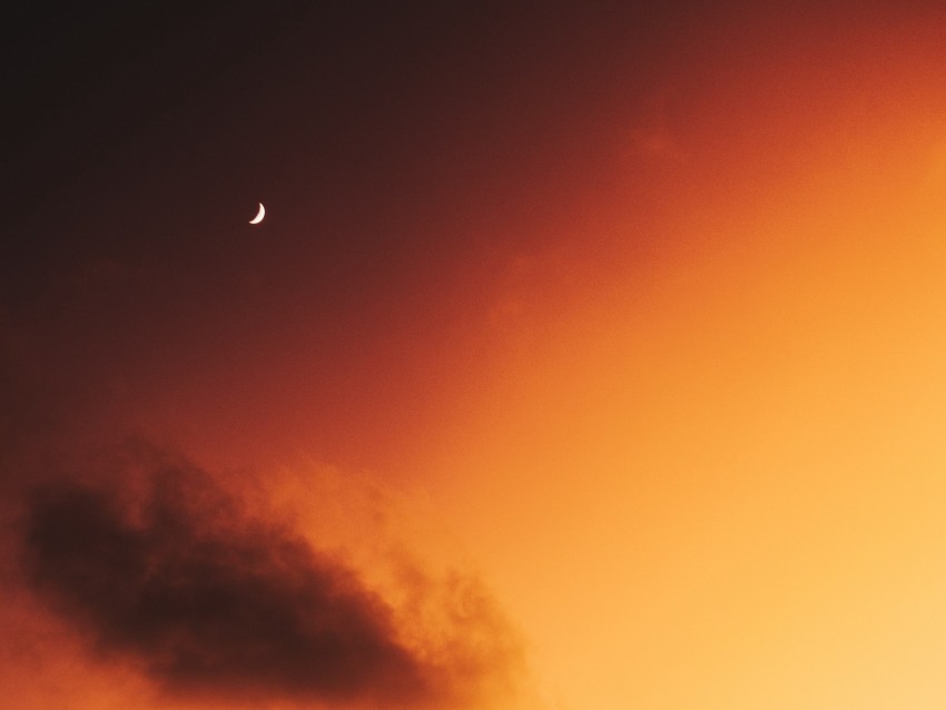 moon, sky, clouds, sunset, twilight