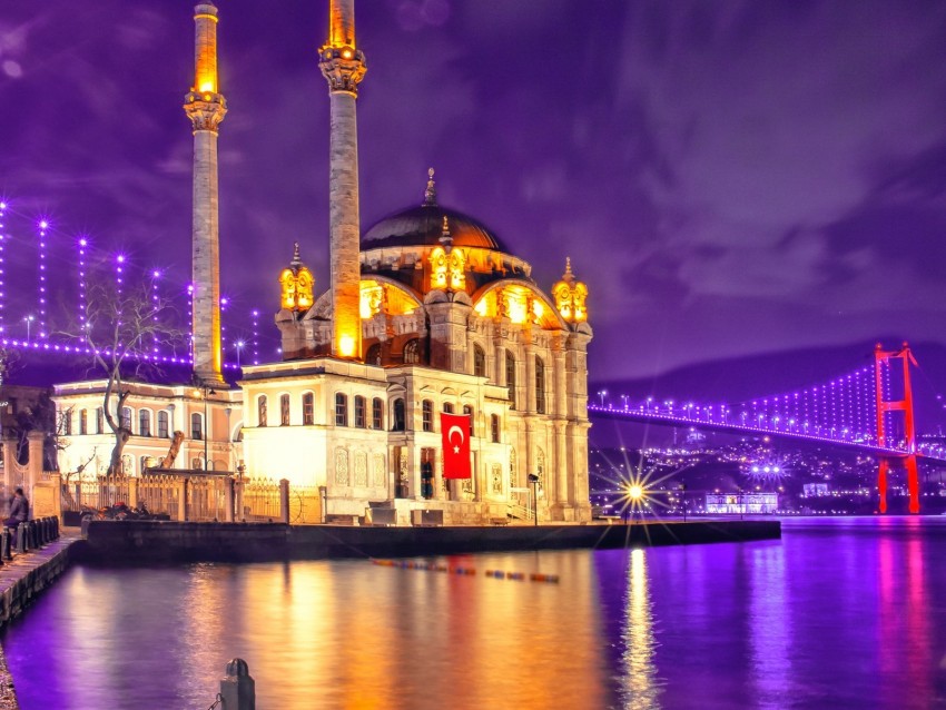 mosque, architecture, night city, turkey