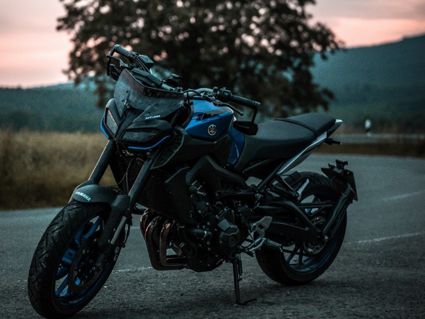 motorcycle, bike, sports, black, blue, side view