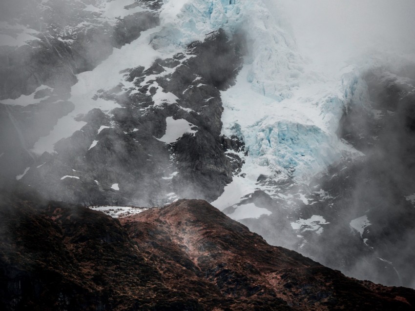 mountain, glacier, fog, ice, relief