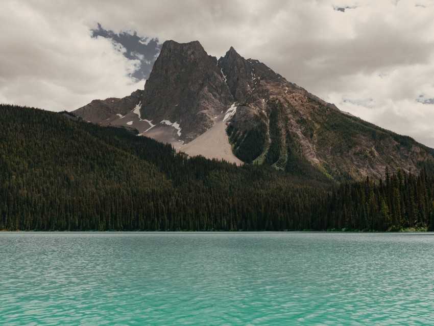 mountain, lake, landscape, clouds, trees