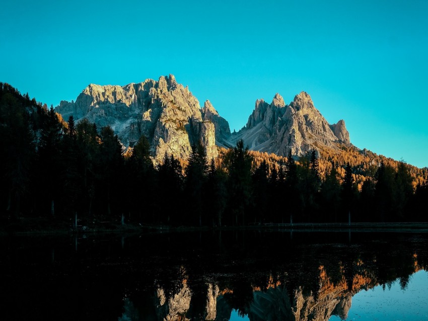 mountain, lake, sky, shadows, reflection