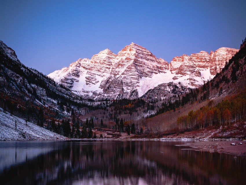 mountain, lake, snow, reflection