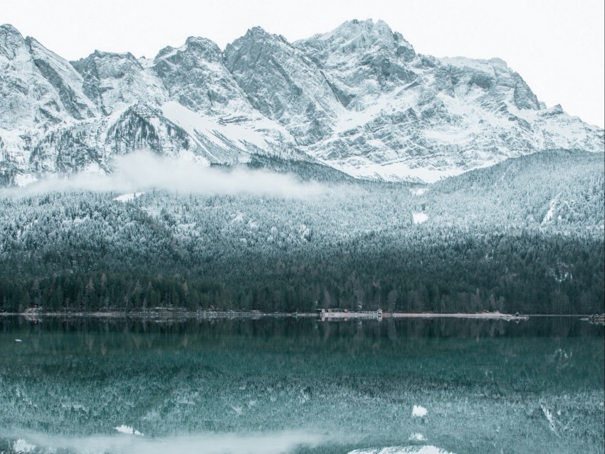 mountain, lake, winter, snow, reflection