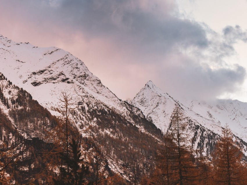 mountain, peak, snowy, clouds, trees, autumn, italy background@toppng.com
