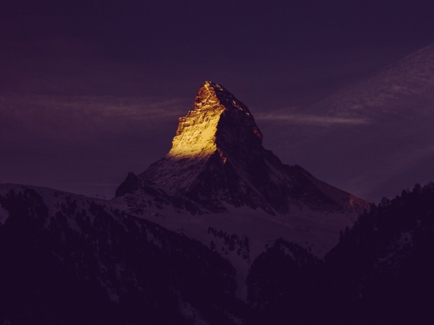mountain, peak, sunset, twilight, dark, sky