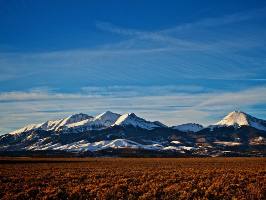 mountains, colorado, peaks, snowy, horizon, sky
