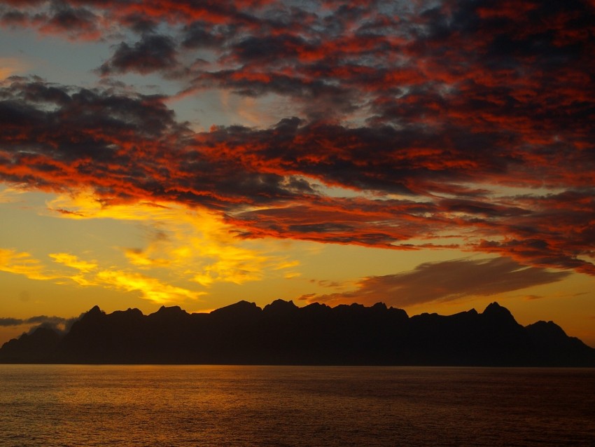 free PNG mountains, island, sunset, horizon, clouds, lofoten islands, norway background PNG images transparent