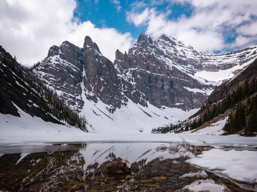 mountains, lake, snow, landscape, reflection