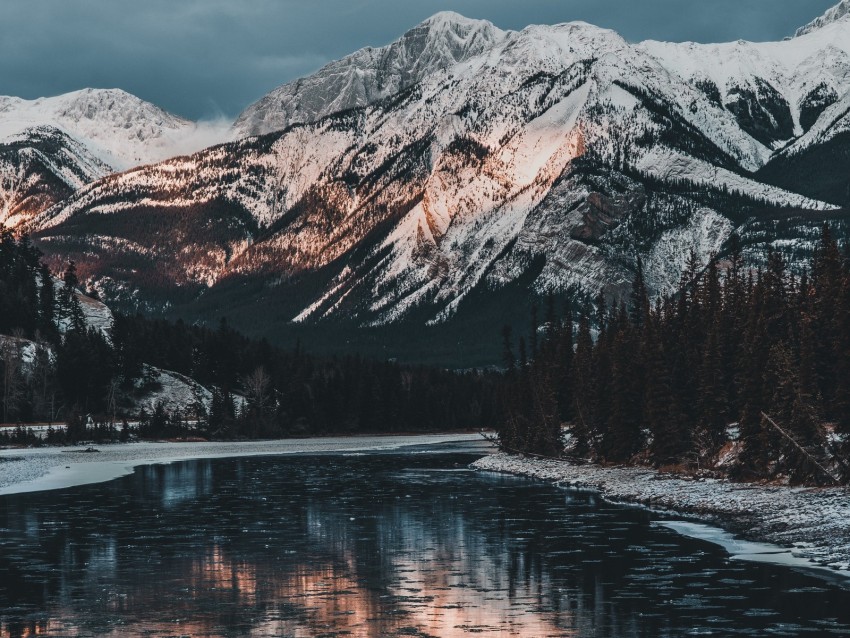 mountains, lake, snow, snowy, jasper, canada