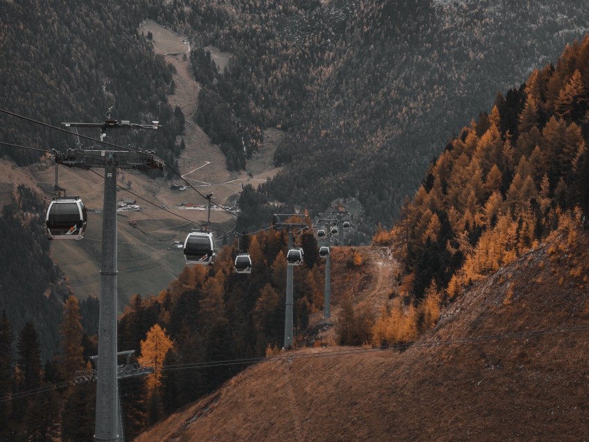 mountains, lift, cableway, slopes, forest