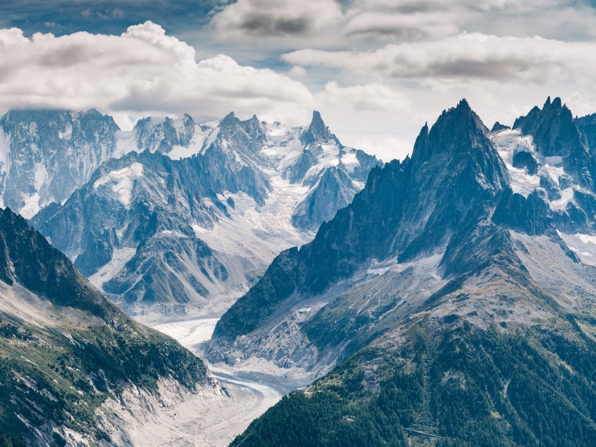 mountains, peaks, aerial view, road, chamonix, france