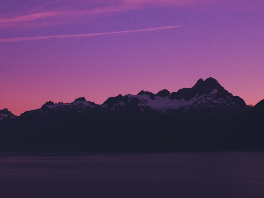 mountains, sky, evening, twilight, purple, alaska