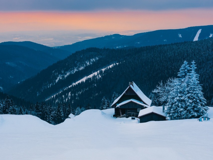 mountains, snow, house, winter, hut, alps