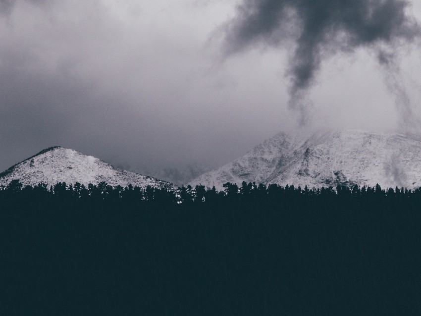 mountains, snowy, clouds, overcast, snow, winter