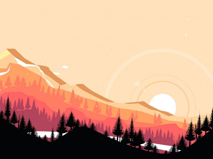 mountains, sunset, art, vector, landscape