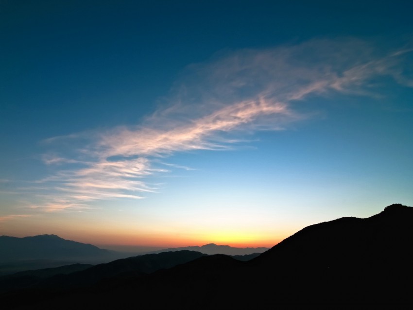 mountains, sunset, horizon, sky, clouds, california