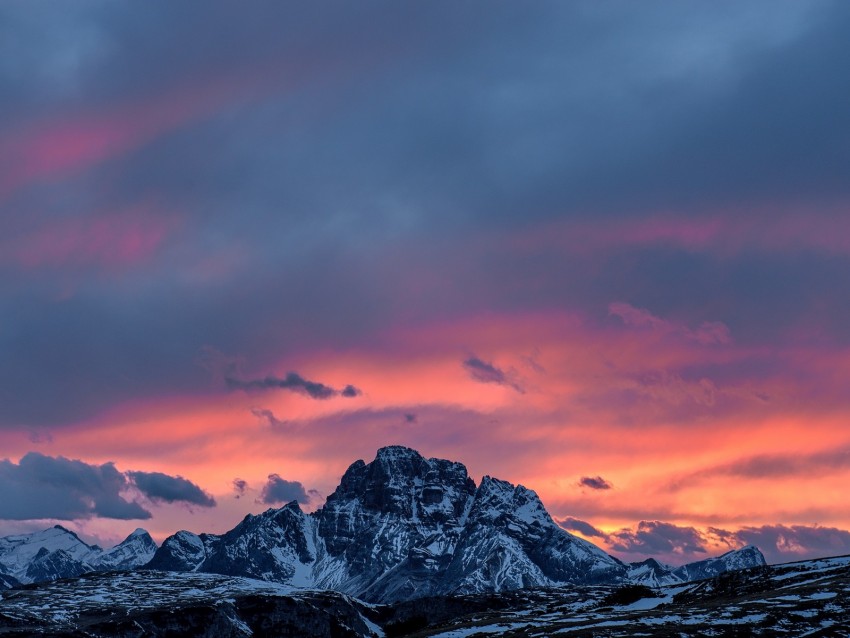 Mountains Sunset Peaks Snowy Sky Clouds Italy Png - Free PNG Images