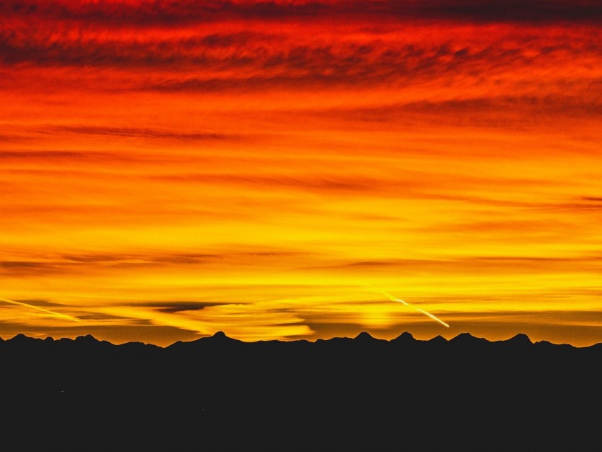 Mountains Sunset Sky Dark Red Yellow Black Background Toppng