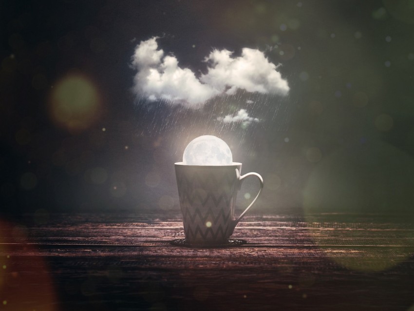 mug, moon, cloud, rain, glare, photoshop