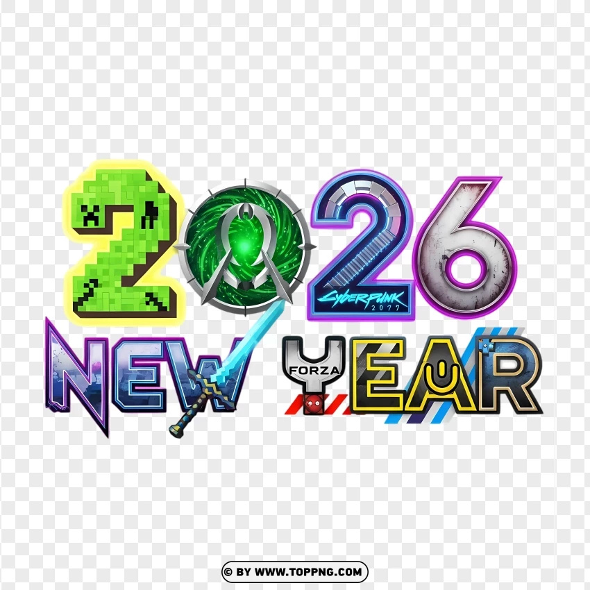 Multi-game Inspired 2026 Typography PNG Transparent Background