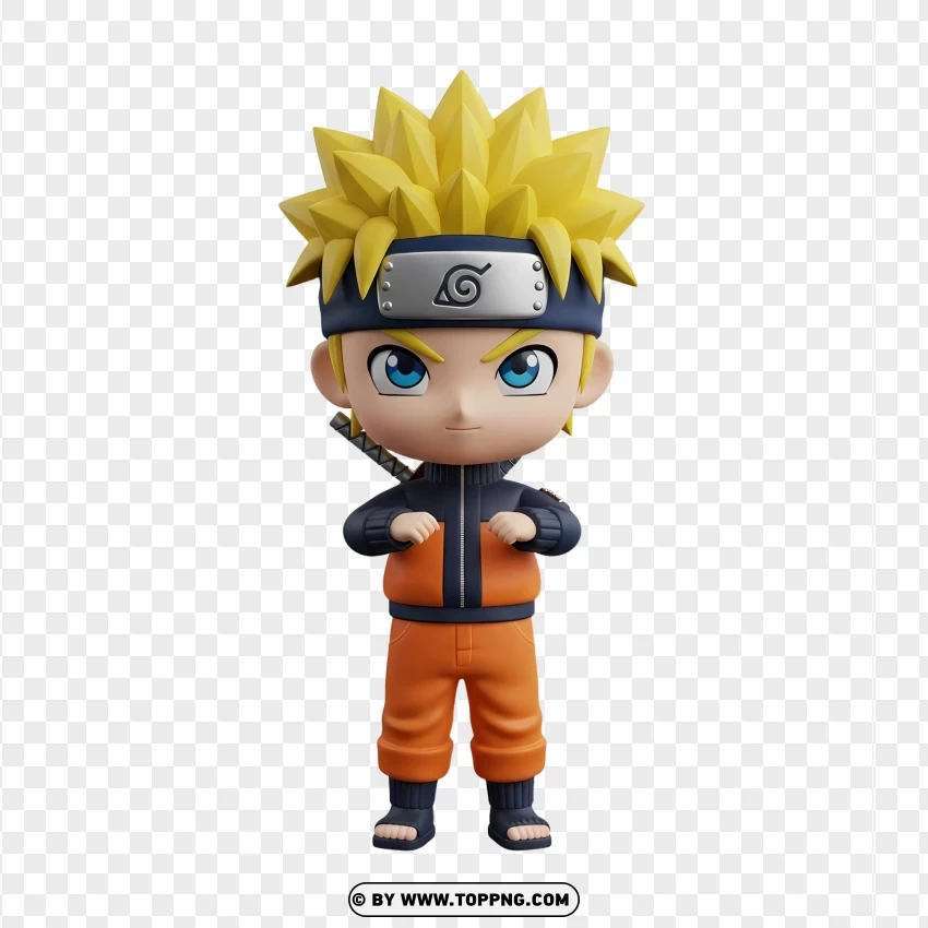 Naruto Chibi Figure With Konoha Symbol PNG Transparent Background