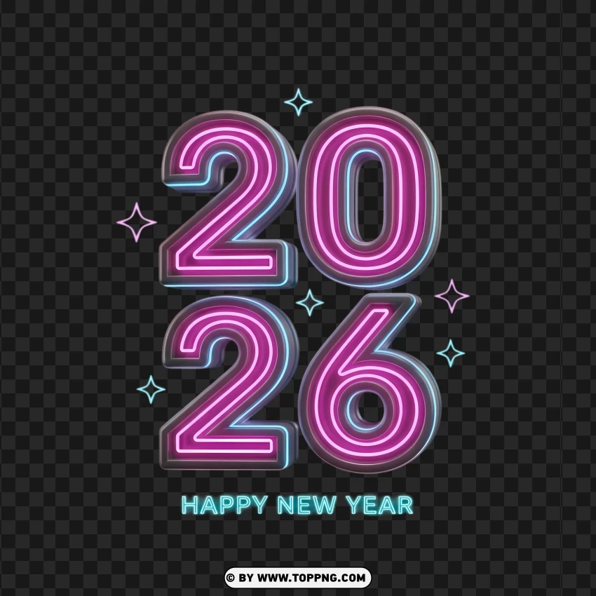 Neon 2026 Design On PNG Transparent Background
