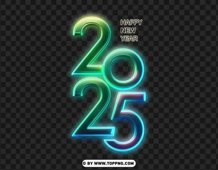 Neon Aqua Green and Blue 2025 New Year Vertical Design png