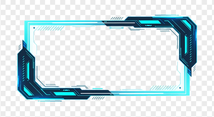 Neon blue futuristic gaming frame overlay designed for Twitch streamers