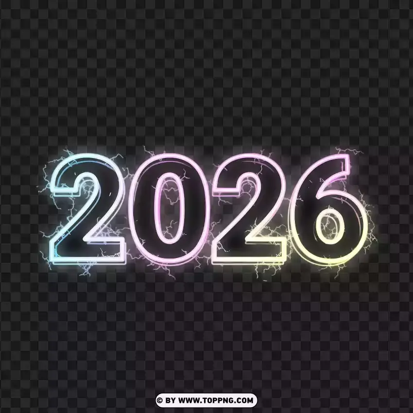 Neon Gradient 2026 Typography With Electric Glow PNG Transparent Background