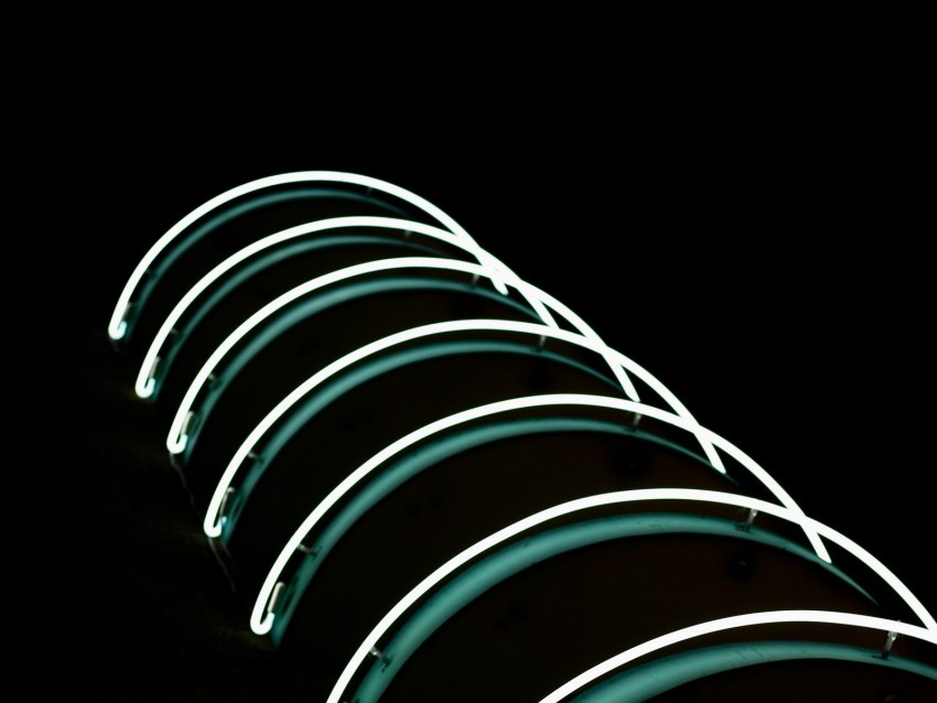 neon, lines, lights, arc, curved, dark