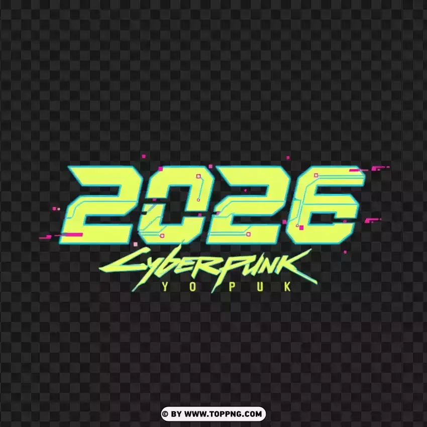 Cyberpunk Neon Tech 2026 Typography PNG Transparent Background