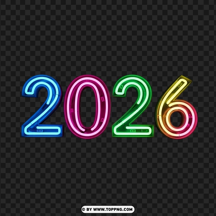 Neon Tube 2026 Design With Curved Glow PNG Transparent Background