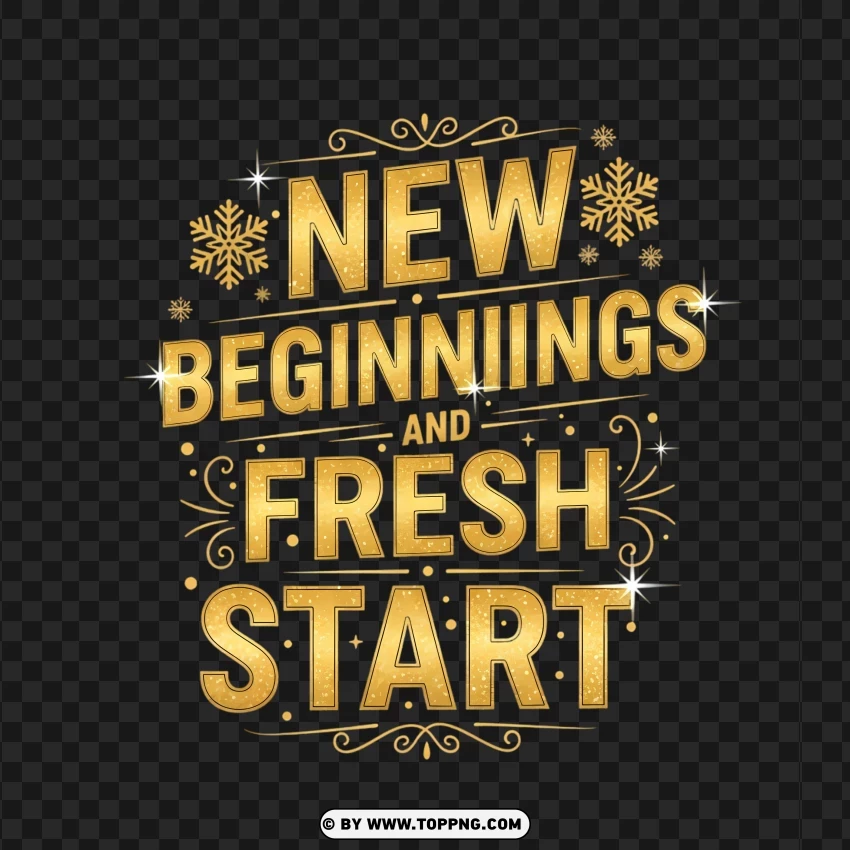 New Beginnings Gold Typography PNG Transparent Background