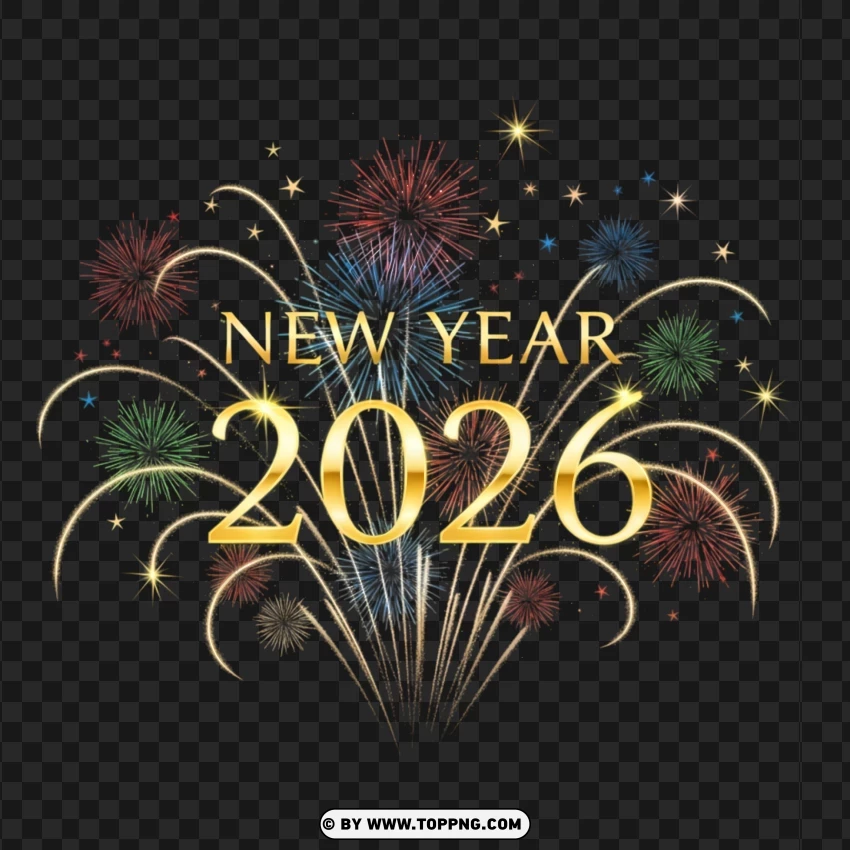 New Year 2026 Design With Fireworks PNG Transparent Background