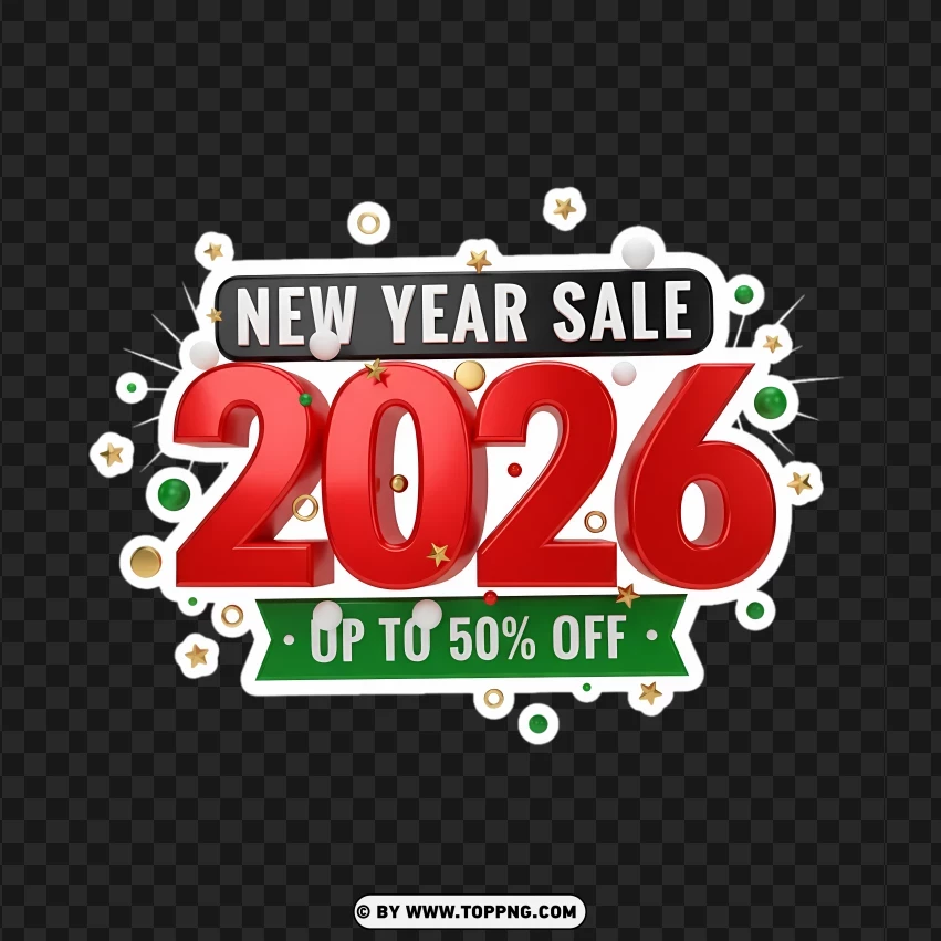 New Year 2026 Sale Graphic With Colorful Ornaments PNG Transparent Background